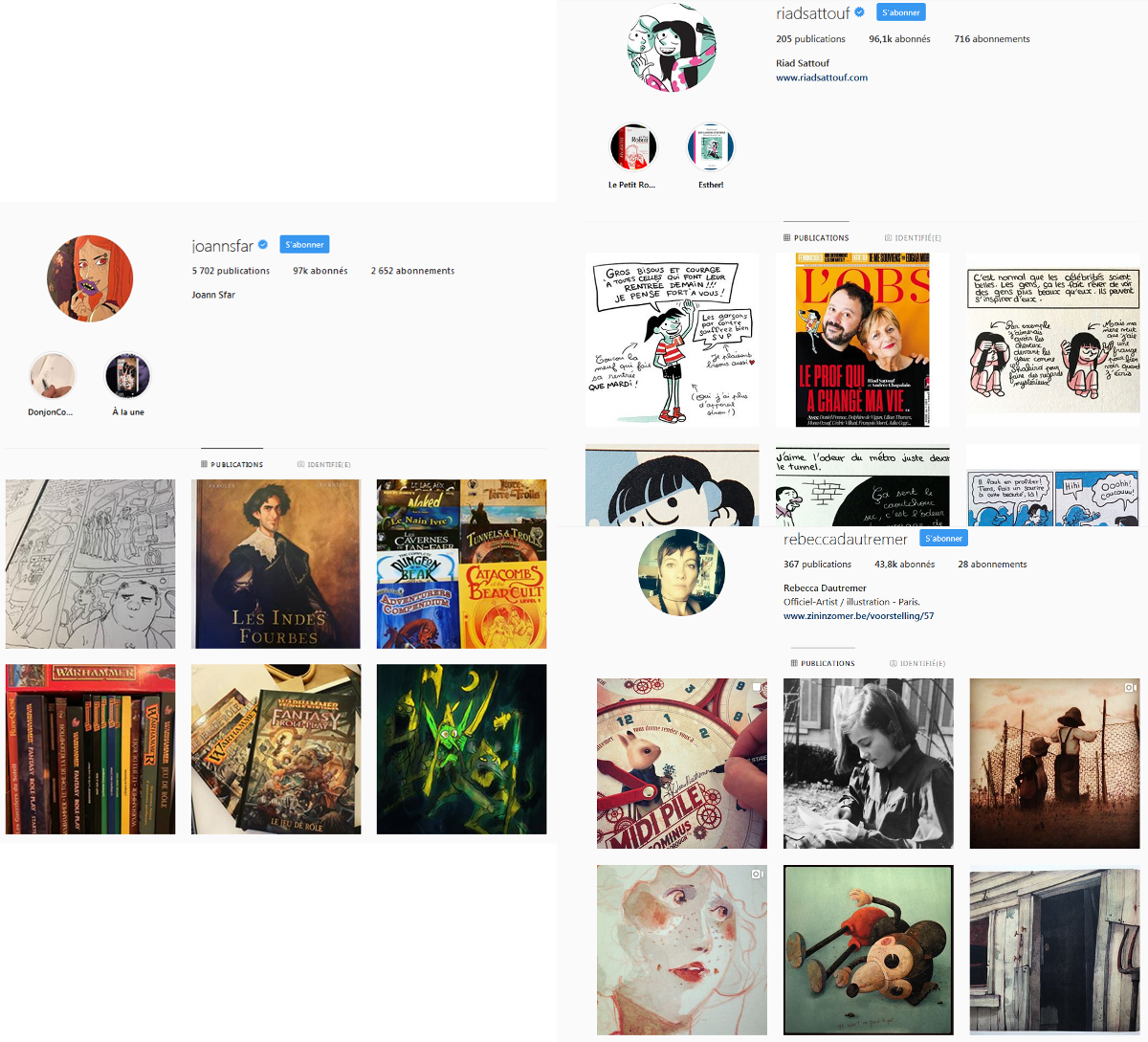 Profil instagram d'illustrateurs et d'illustratrices